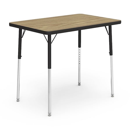 Virco 36 in. W, 24 in. L, 22-30 in. H, Medium Oak Top / Black Edge 482436